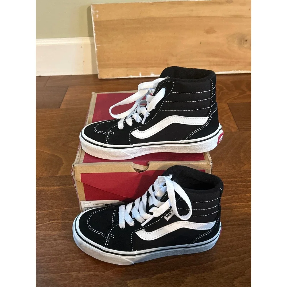 Vans Filmore‎ Hi Kids Shoes Black White Suede Canvas High Top Sneakers Sz 13 NWT